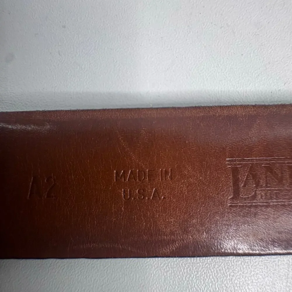 Vintage Lands’ End Leather Belt Made in USA Black Solid Brass  Buckle Size 36